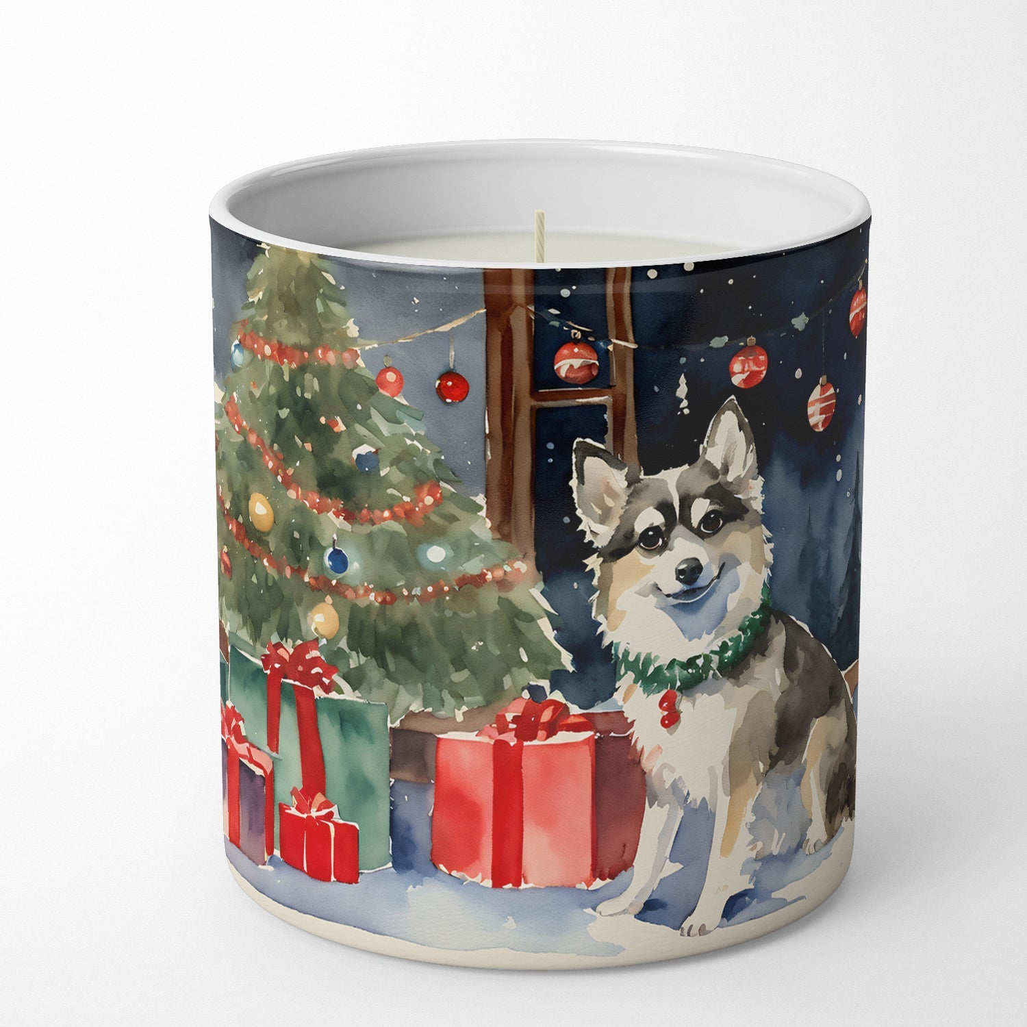 Alaskan Klee Kai Cozy Christmas Decorative Soy Candle Nature Soy Wax Essential Oil Home Decor Ideal for Bedroom Kitchen Bath Office Gift, 10 oz