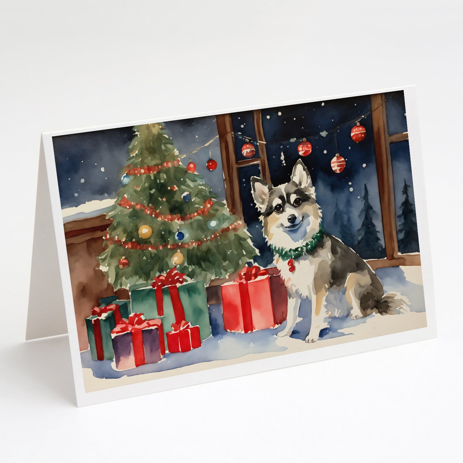 Alaskan Klee Kai Cozy Christmas Greeting Cards Pack of 8 Blank Cards with Envelopes Whimsical A7 Size 5x7