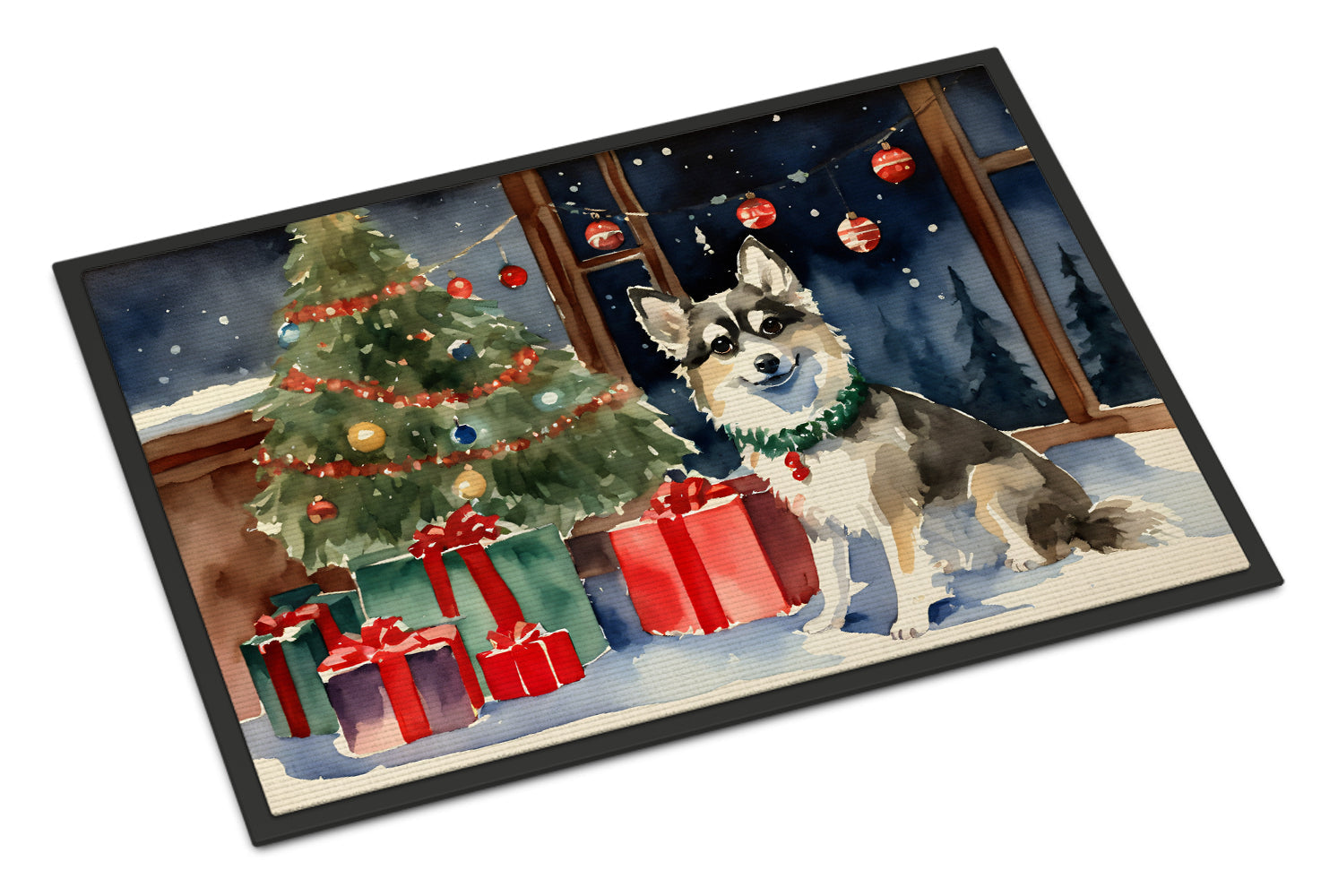 Alaskan Klee Kai Cozy Christmas Doormat Indoor Outdoor 24H X 36W Front Door Mat Rugs for Entryway, Non Slip Washable Low Pile,