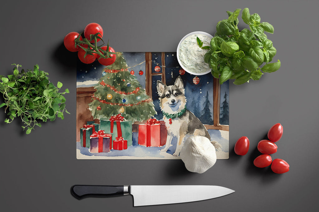 Alaskan Klee Kai Cozy Christmas Cutting Board Tempered Glass Kitchen Cutting Surface, Heat Resistant Chopping, Non-Slip Feet, Food Prep & Serving