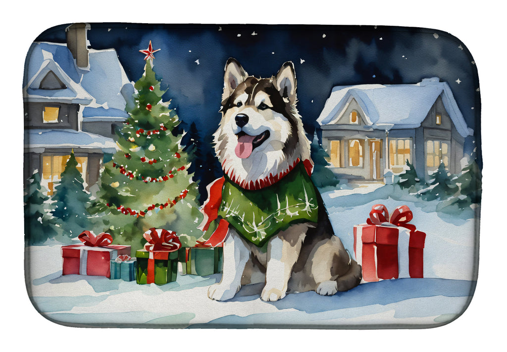 Alaskan Malamute Cozy Christmas Dish Drying Mat Absorbent Dish Drying Mat Pad for Kitchen Counter Dish Drainer Mat for Countertop, 14 x 21", Multicolor