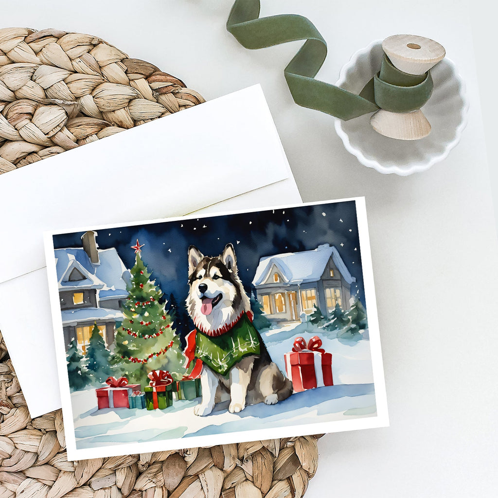 Alaskan Malamute Cozy Christmas Greeting Cards Pack of 8 Blank Cards with Envelopes Whimsical A7 Size 5x7