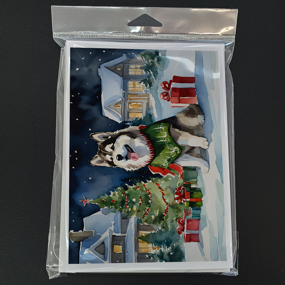 Alaskan Malamute Cozy Christmas Greeting Cards Pack of 8 Blank Cards with Envelopes Whimsical A7 Size 5x7