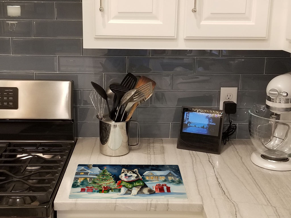 Alaskan Malamute Cozy Christmas Cutting Board Tempered Glass Kitchen Cutting Surface, Heat Resistant Chopping, Non-Slip Feet, Food Prep & Serving