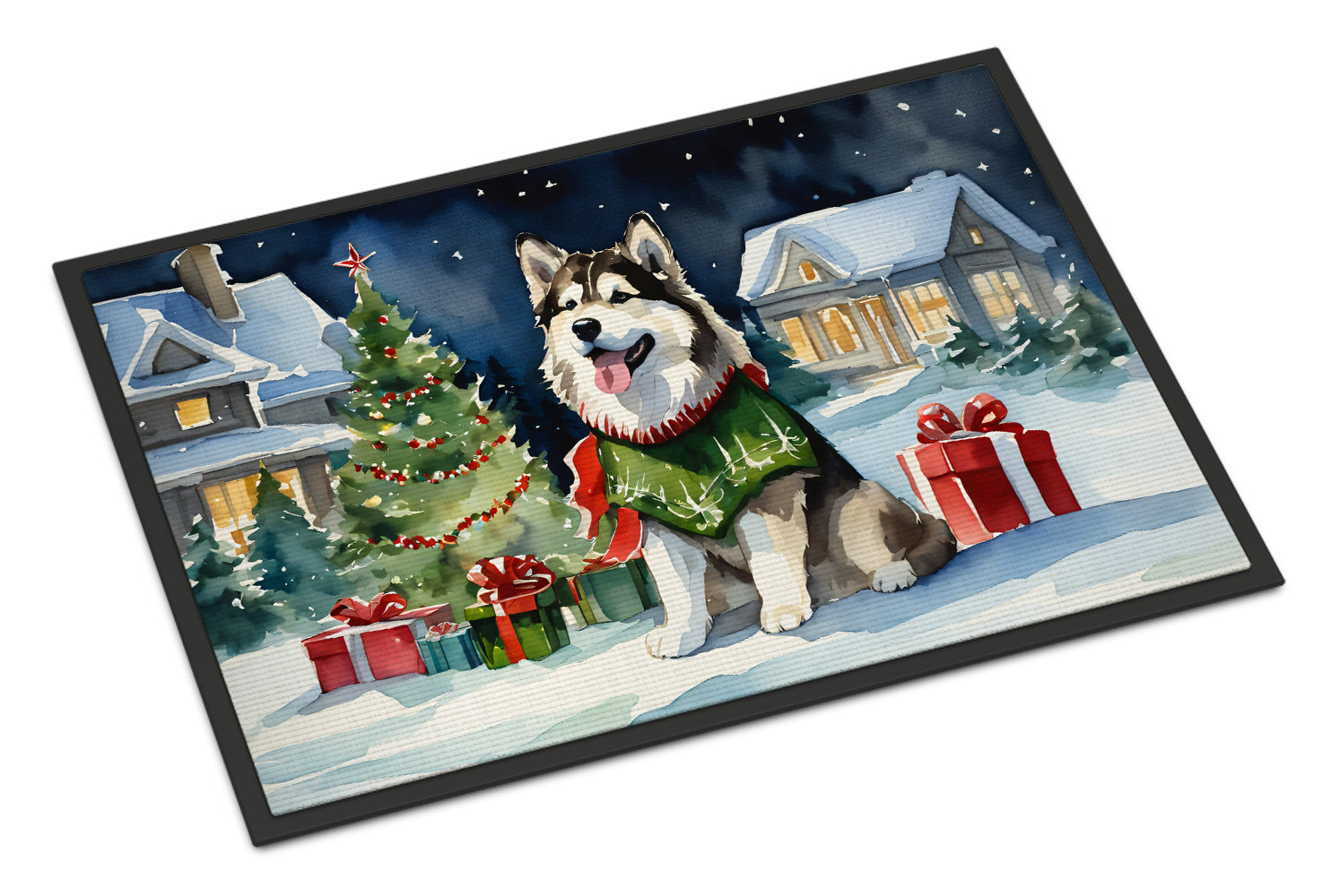 Alaskan Malamute Cozy Christmas Doormat Indoor Outdoor 18H X 27W Front Door Mat Rugs for Entryway, Non Slip Washable