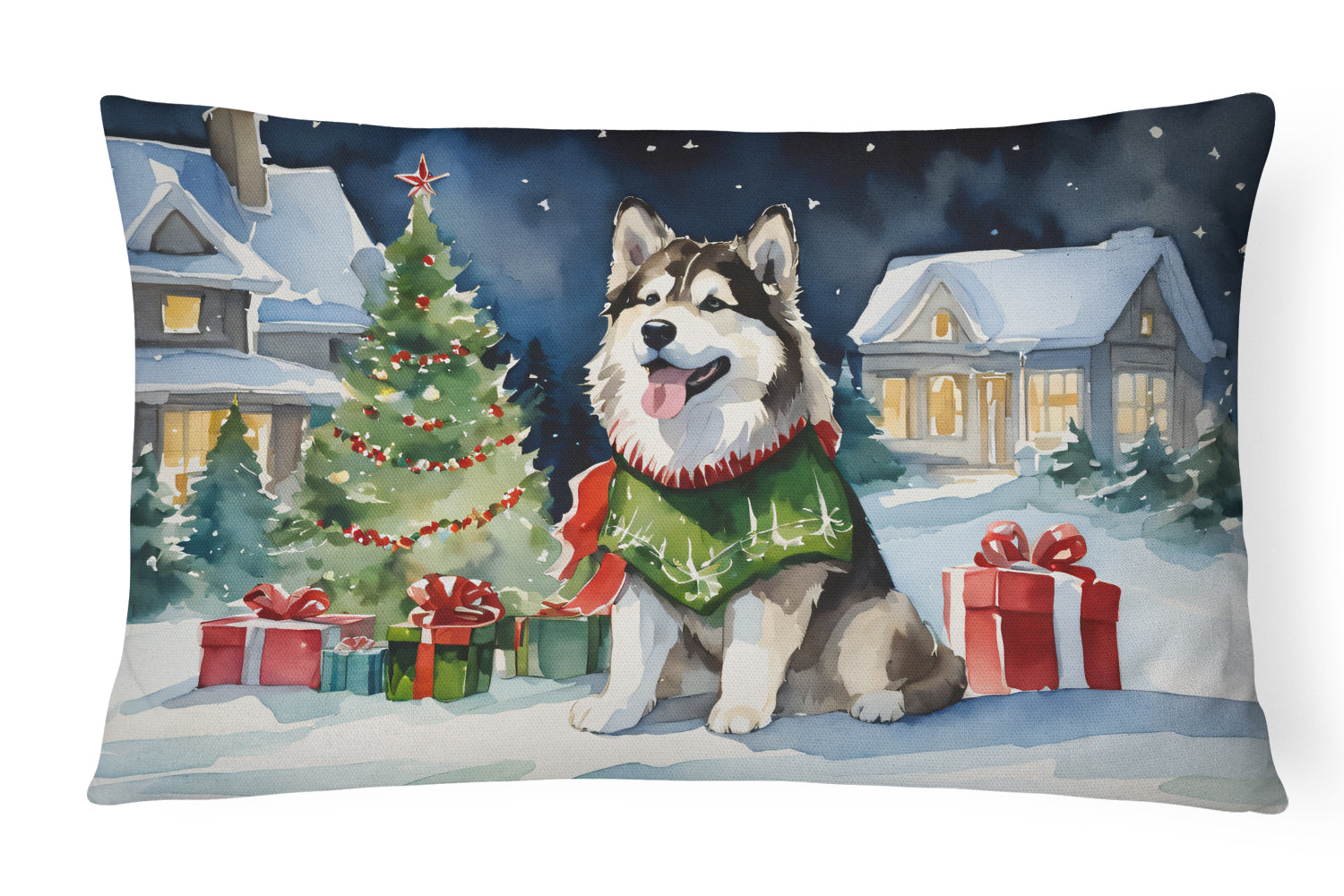 Alaskan Malamute Cozy Christmas Decorative Throw Pillow 12x16 Indoor Outdoor Accent Cushion, Fabric Cover with Insert for Sofa, Bed, Porch & Living Room