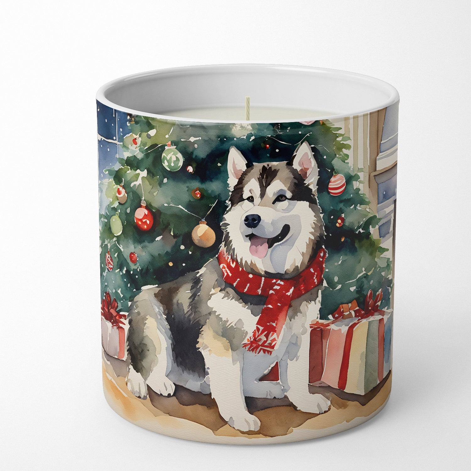 Alaskan Malamute Cozy Christmas Decorative Soy Candle Nature Soy Wax Essential Oil Home Decor Ideal for Bedroom Kitchen Bath Office Gift, 10 oz
