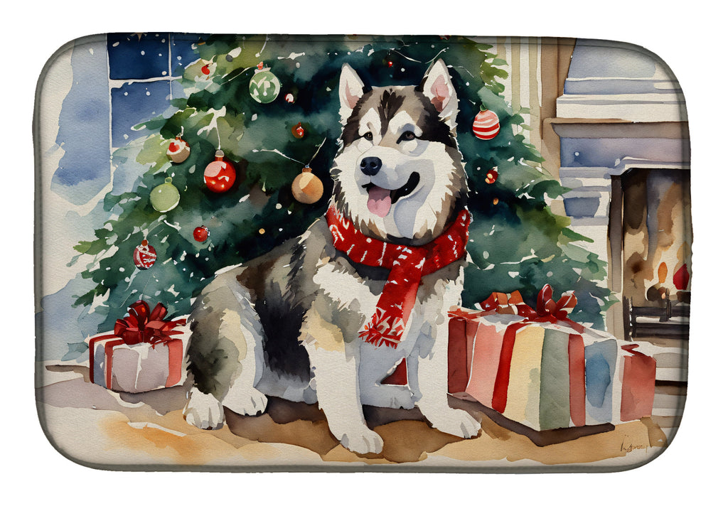 Alaskan Malamute Cozy Christmas Dish Drying Mat Absorbent Dish Drying Mat Pad for Kitchen Counter Dish Drainer Mat for Countertop, 14 x 21", Multicolor