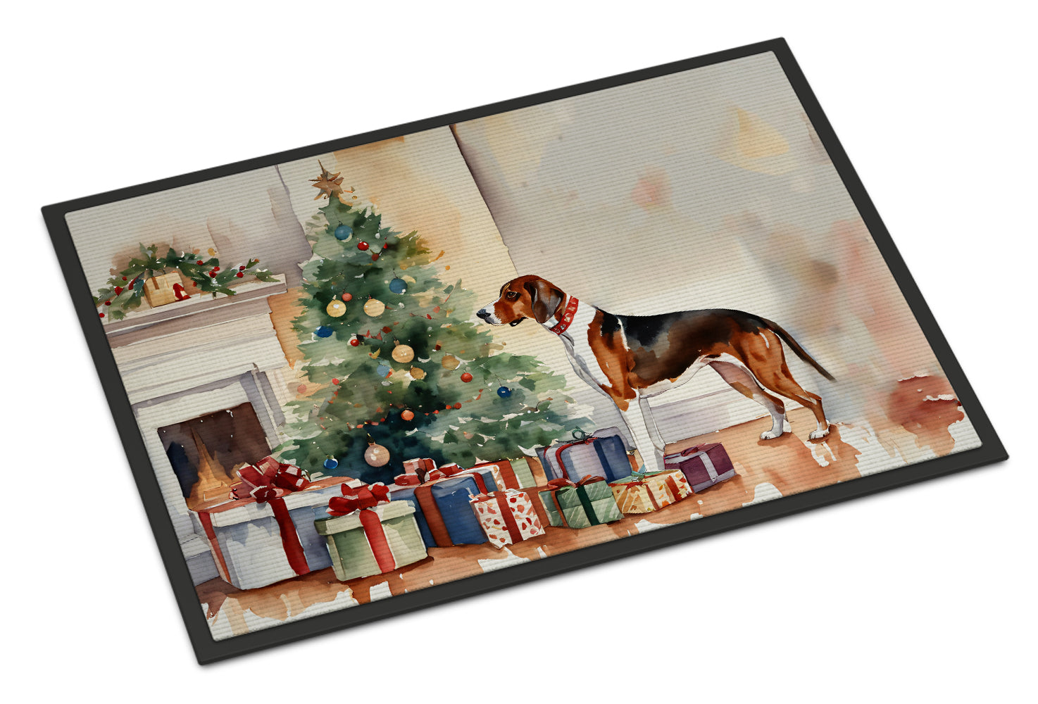 American English Coonhound Cozy Christmas Doormat Indoor Outdoor 24H X 36W Front Door Mat Rugs for Entryway, Non Slip Washable Low Pile,