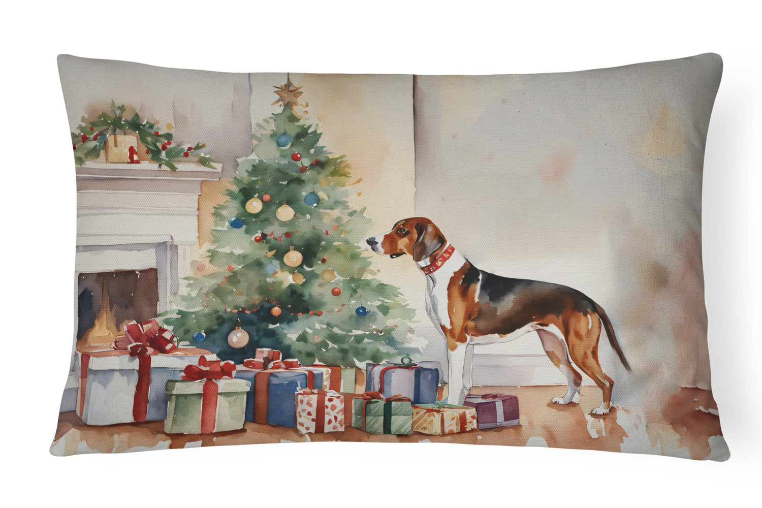 American English Coonhound Cozy Christmas Decorative Throw Pillow 12x16 Indoor Outdoor Accent Cushion, Fabric Cover with Insert for Sofa, Bed, Porch & Living Room