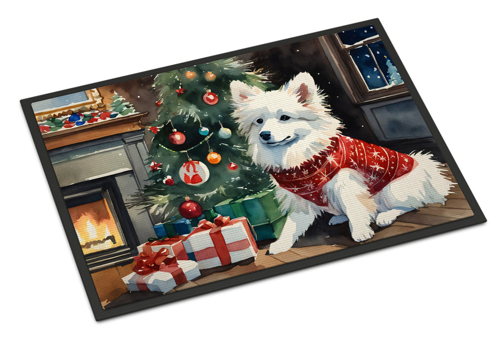 American Eskimo Cozy Christmas Doormat Indoor Outdoor 18H X 27W Front Door Mat Rugs for Entryway, Non Slip Washable
