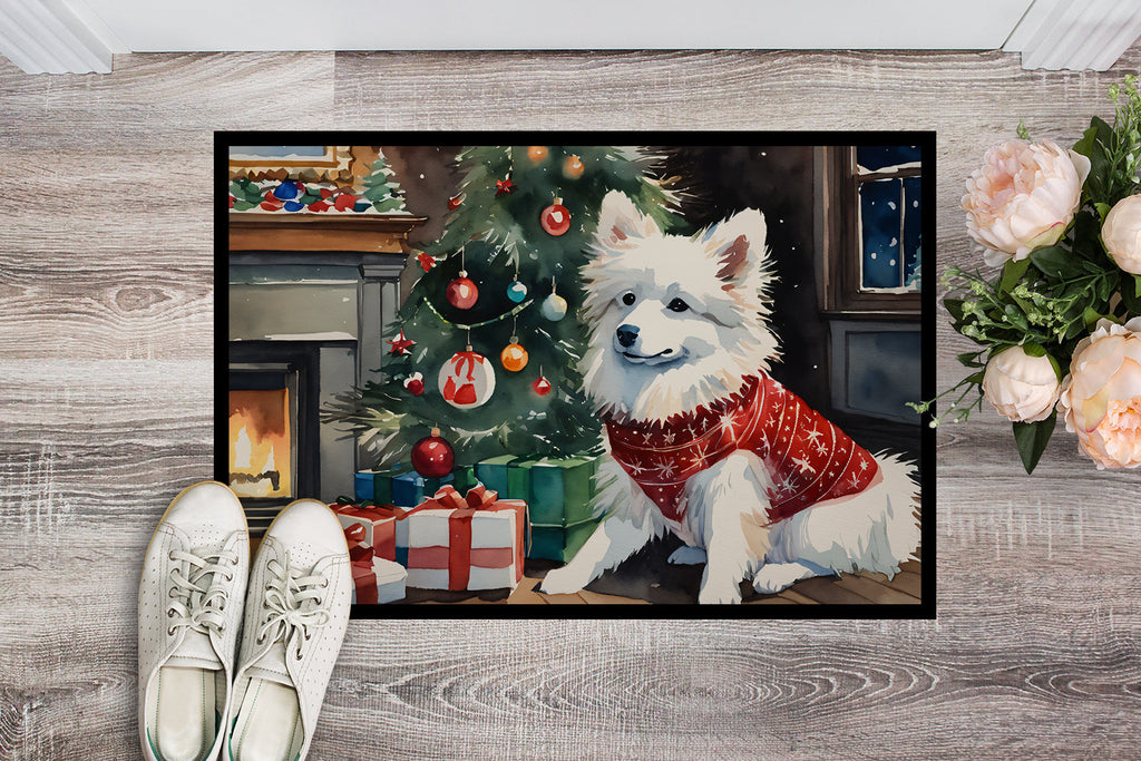 American Eskimo Cozy Christmas Doormat Indoor Outdoor 18H X 27W Front Door Mat Rugs for Entryway, Non Slip Washable