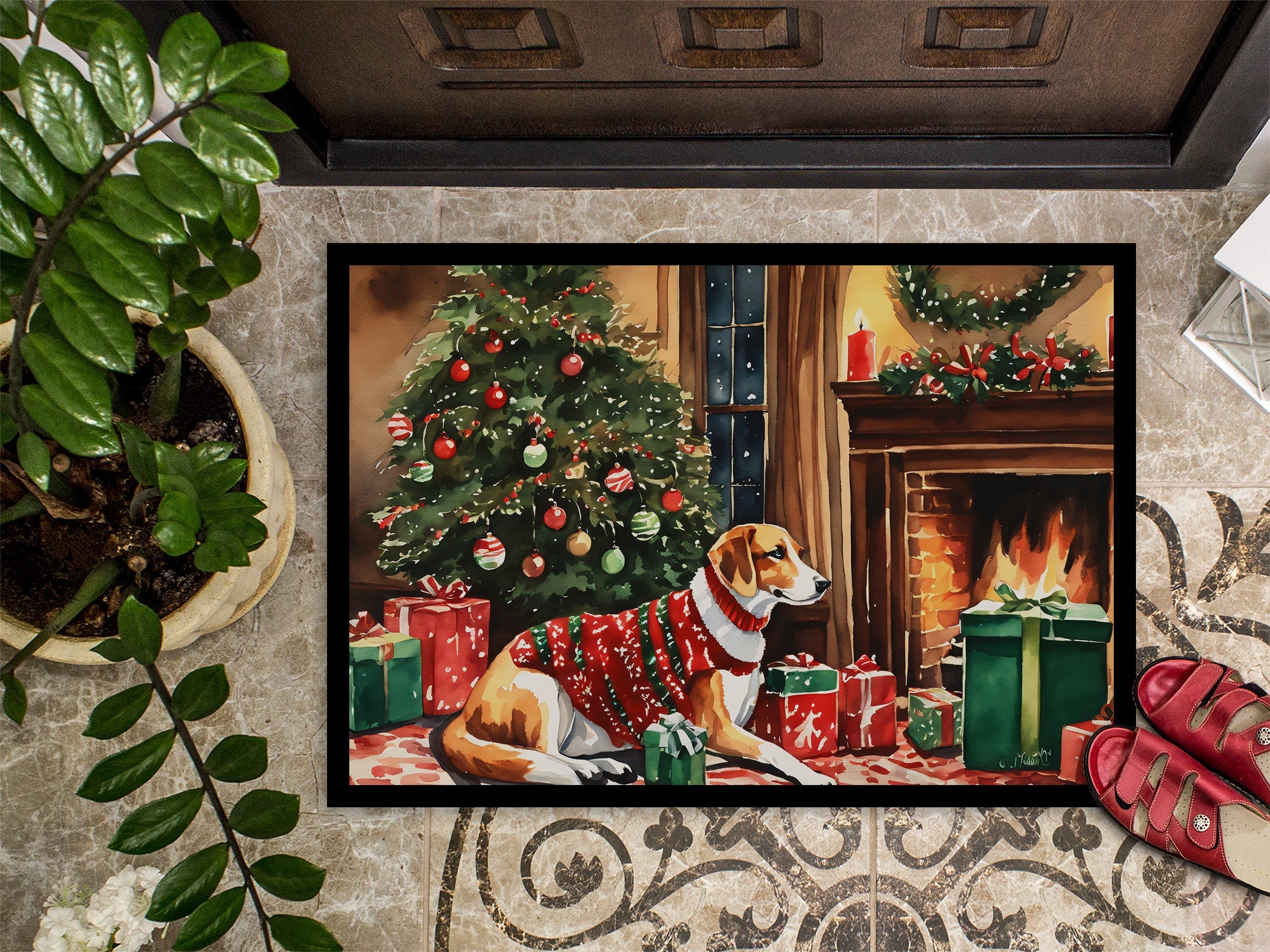 American Foxhound Cozy Christmas Doormat Indoor Outdoor 24H X 36W Front Door Mat Rugs for Entryway, Non Slip Washable Low Pile,