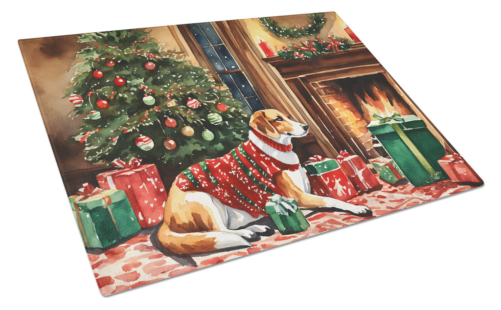 American Foxhound Cozy Christmas Cutting Board Tempered Glass Kitchen Cutting Surface, Heat Resistant Chopping, Non-Slip Feet, Food Prep & Serving
