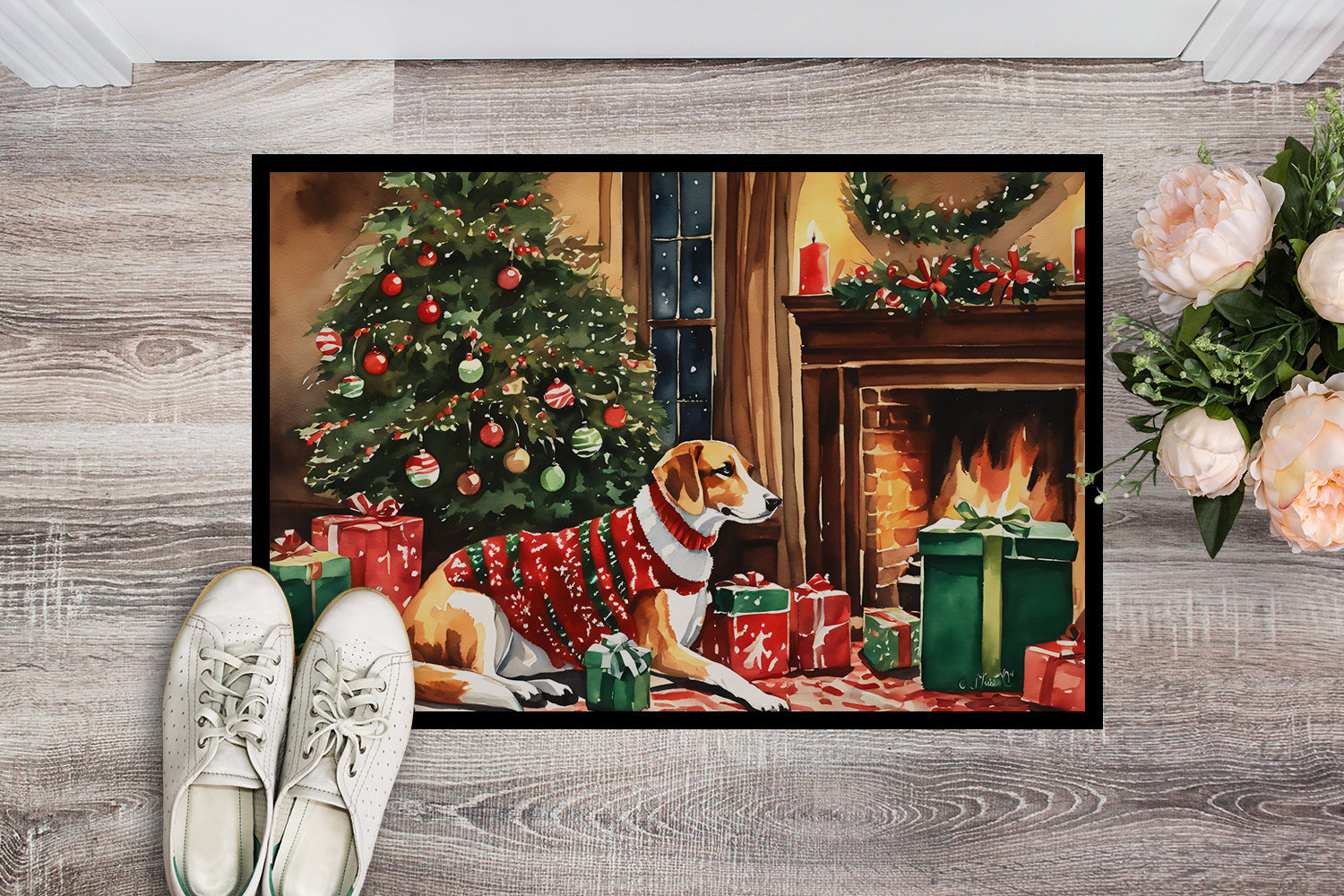 American Foxhound Cozy Christmas Doormat Indoor Outdoor 18H X 27W Front Door Mat Rugs for Entryway, Non Slip Washable