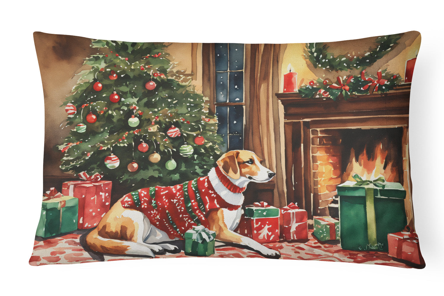 American Foxhound Cozy Christmas Decorative Throw Pillow 12x16 Indoor Outdoor Accent Cushion, Fabric Cover with Insert for Sofa, Bed, Porch & Living Room