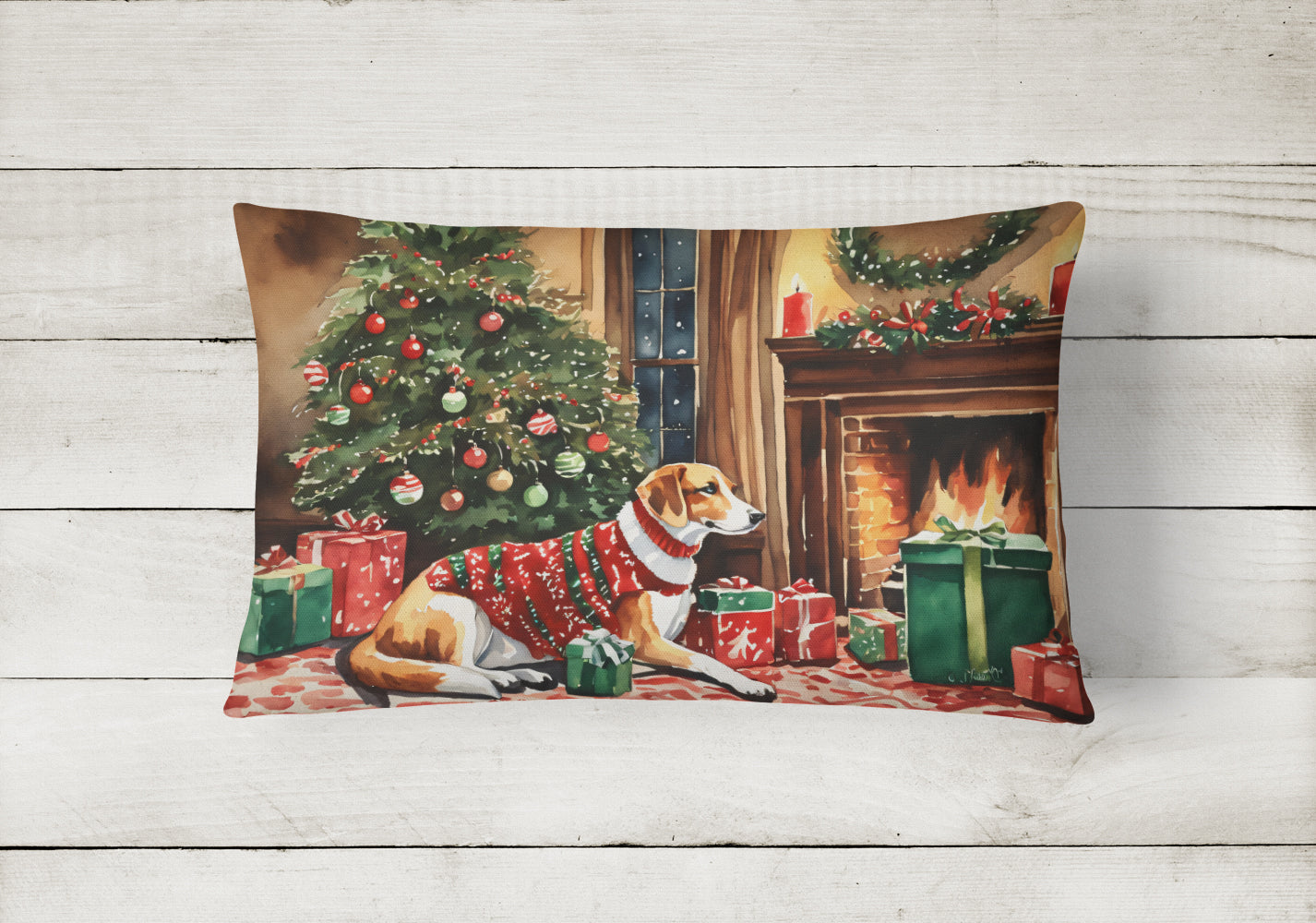 American Foxhound Cozy Christmas Decorative Throw Pillow 12x16 Indoor Outdoor Accent Cushion, Fabric Cover with Insert for Sofa, Bed, Porch & Living Room