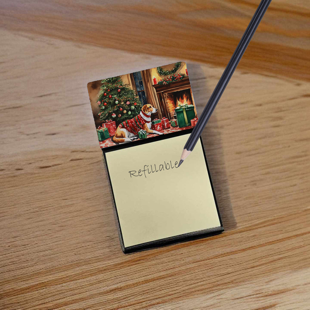American Foxhound Cozy Christmas Watercolor Sticky Note Holder Refillable Dispenser Desk Accessory 3x3 Pad Gift