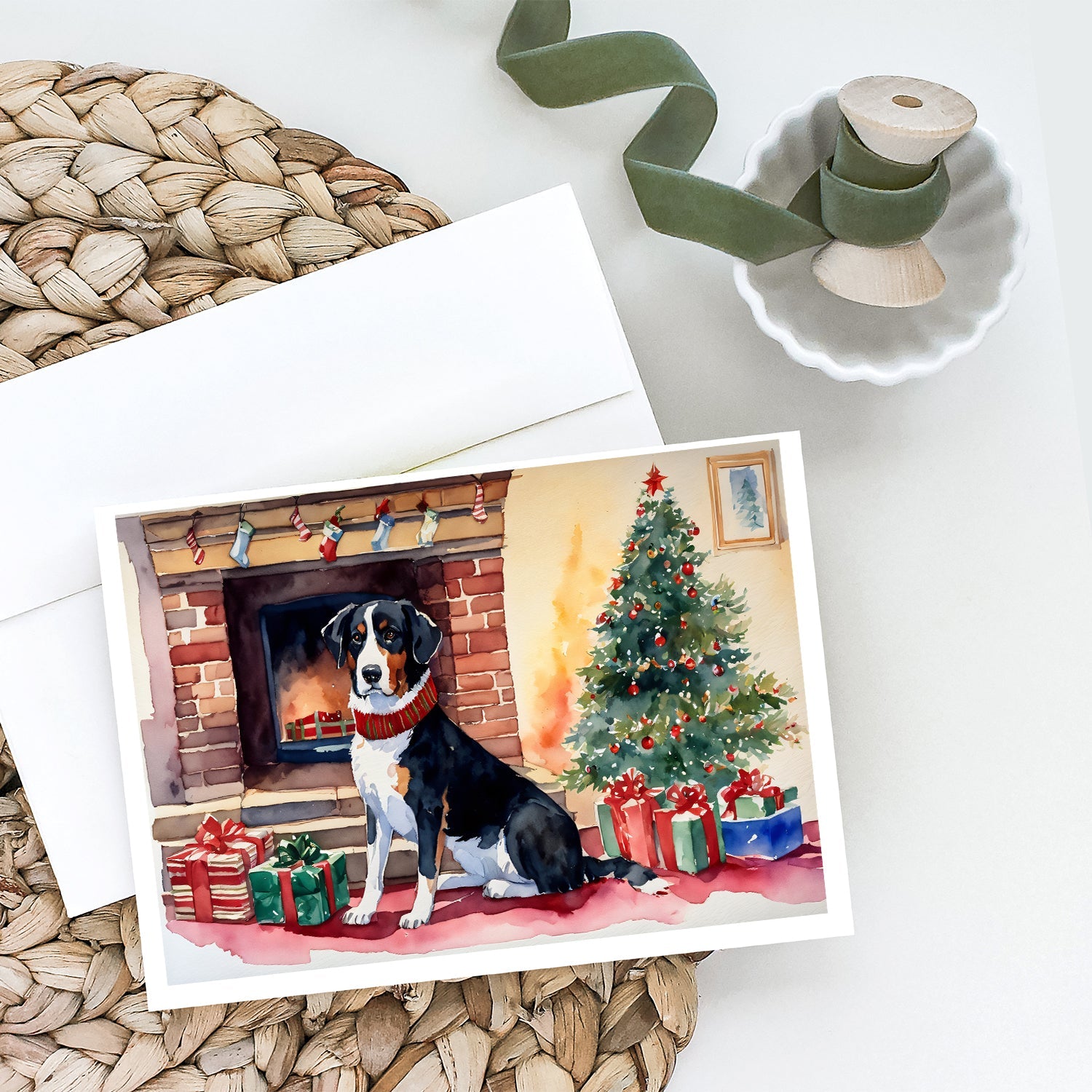 Appenzeller Sennenhund Cozy Christmas Greeting Cards Pack of 8 Blank Cards with Envelopes Whimsical A7 Size 5x7