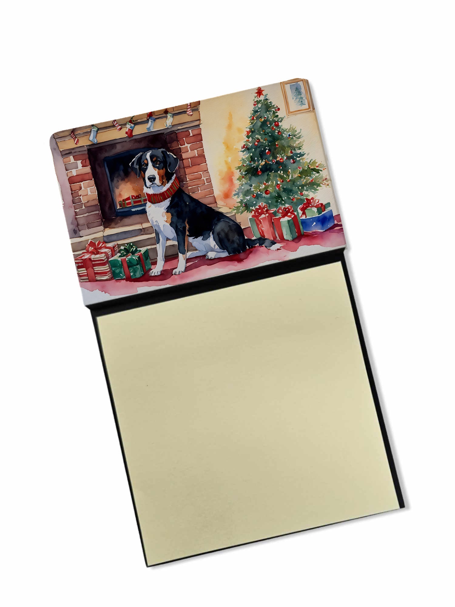 Appenzeller Sennenhund Cozy Christmas Watercolor Sticky Note Holder Refillable Dispenser Desk Accessory 3x3 Pad Gift