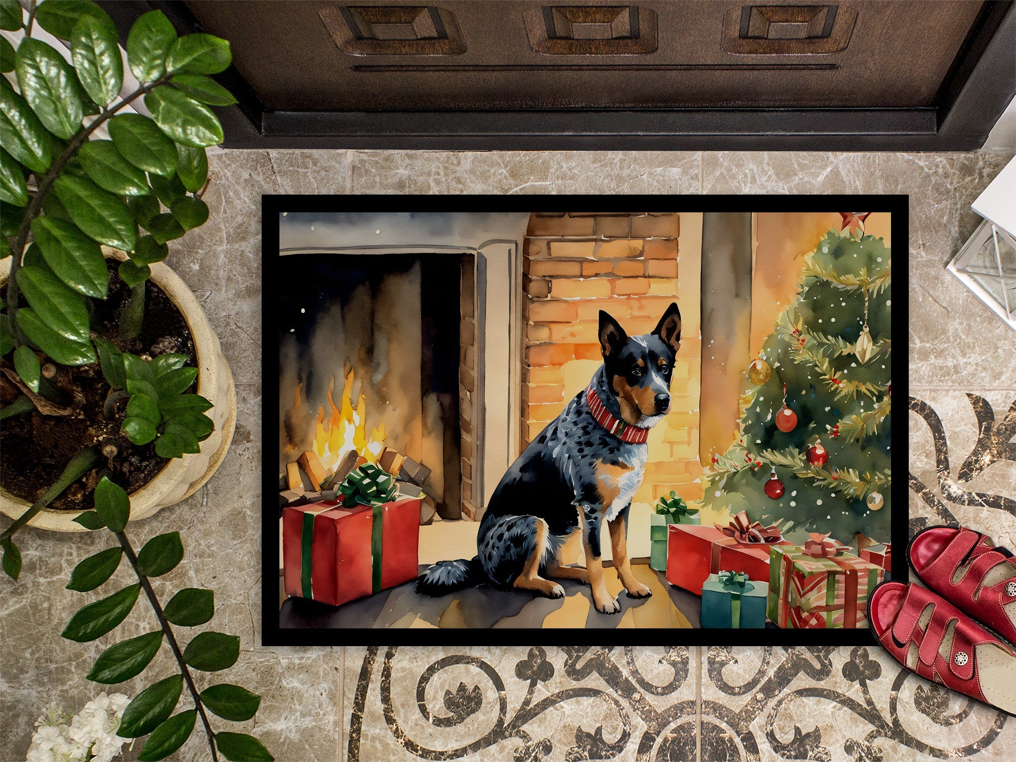 Australian Cattle Dog Cozy Christmas Doormat Indoor Outdoor 24H X 36W Front Door Mat Rugs for Entryway, Non Slip Washable Low Pile,