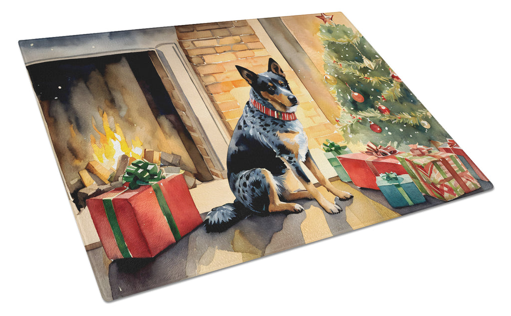 Australian Cattle Dog Cozy Christmas Cutting Board Tempered Glass Kitchen Cutting Surface, Heat Resistant Chopping, Non-Slip Feet, Food Prep & Serving