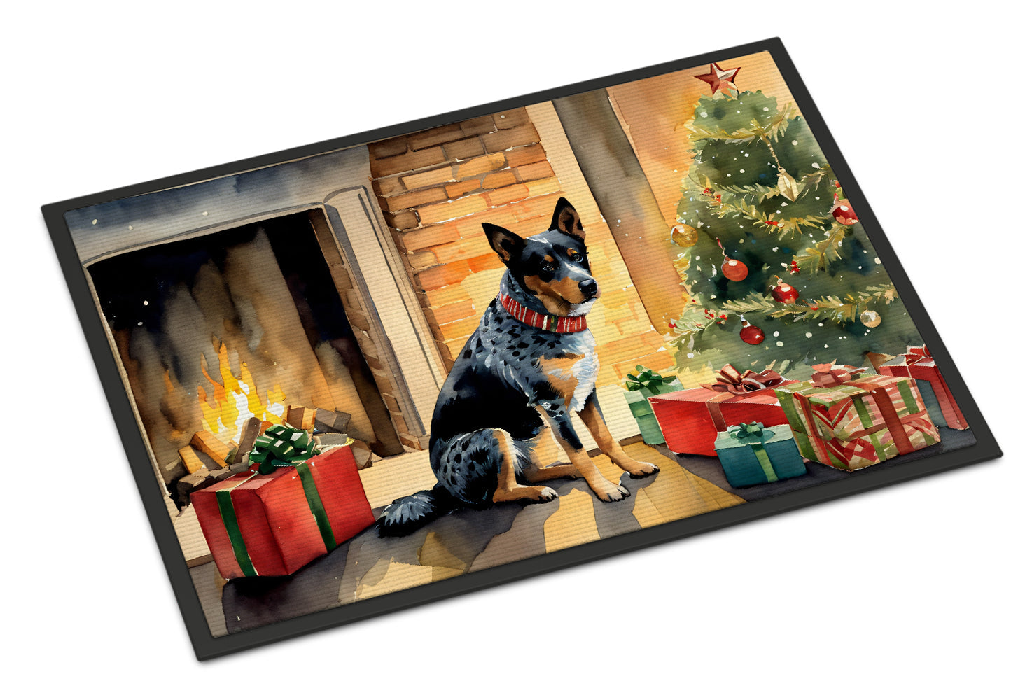 Australian Cattle Dog Cozy Christmas Doormat Indoor Outdoor 18H X 27W Front Door Mat Rugs for Entryway, Non Slip Washable