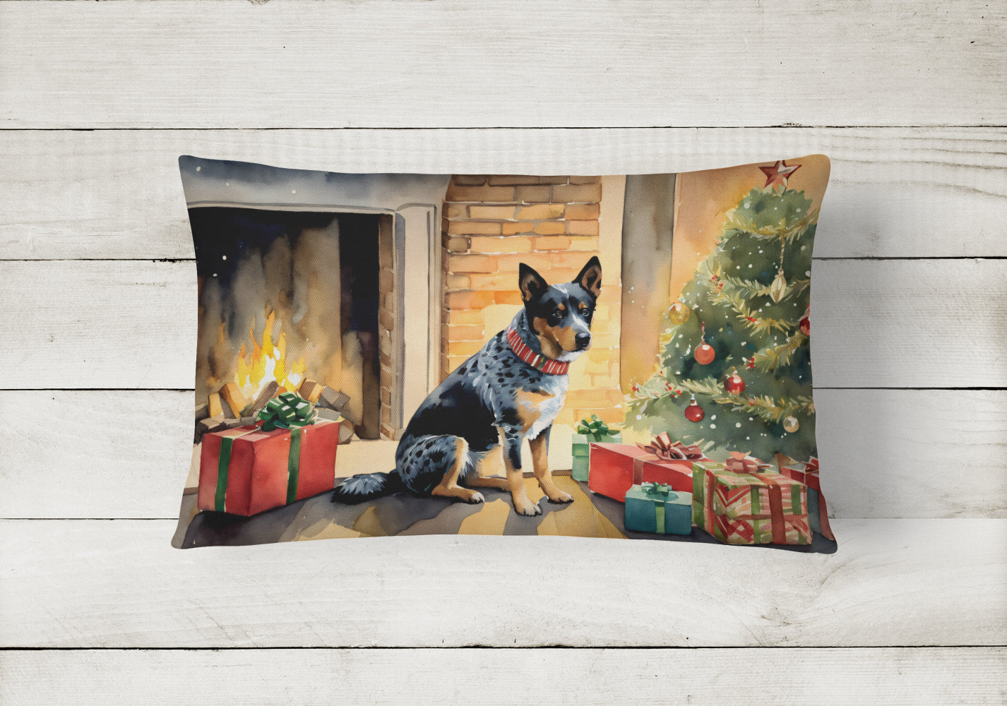 Australian Cattle Dog Cozy Christmas Decorative Throw Pillow 12x16 Indoor Outdoor Accent Cushion, Fabric Cover with Insert for Sofa, Bed, Porch & Living Room