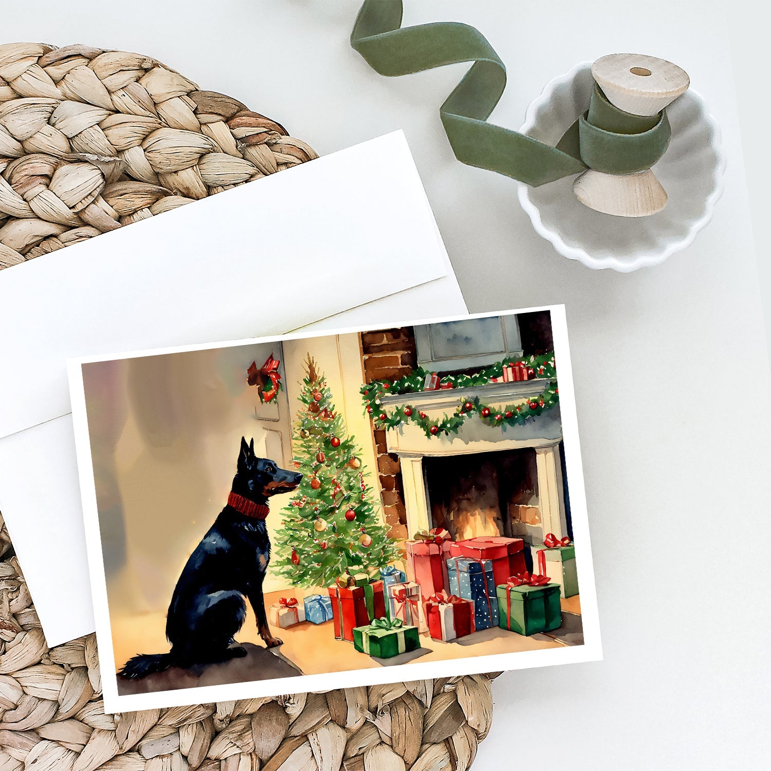Australian Kelpie Cozy Christmas Greeting Cards Pack of 8 Blank Cards with Envelopes Whimsical A7 Size 5x7