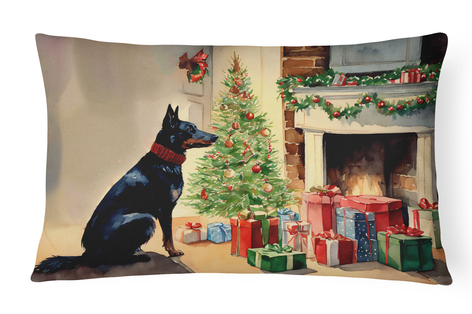 Australian Kelpie Cozy Christmas Decorative Throw Pillow 12x16 Indoor Outdoor Accent Cushion, Fabric Cover with Insert for Sofa, Bed, Porch & Living Room
