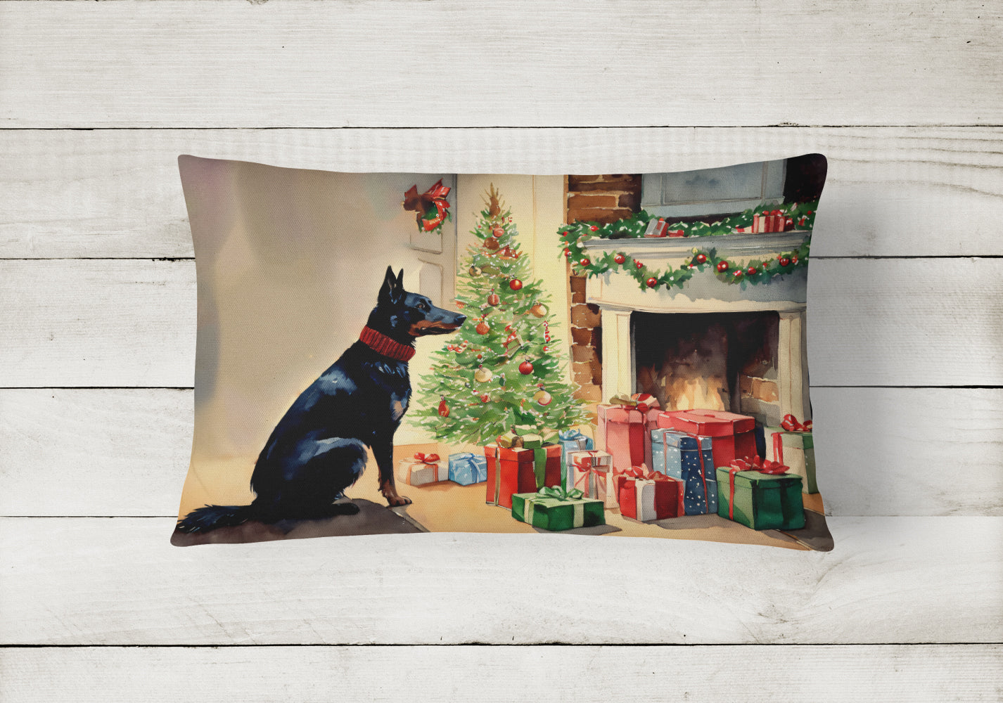 Australian Kelpie Cozy Christmas Decorative Throw Pillow 12x16 Indoor Outdoor Accent Cushion, Fabric Cover with Insert for Sofa, Bed, Porch & Living Room