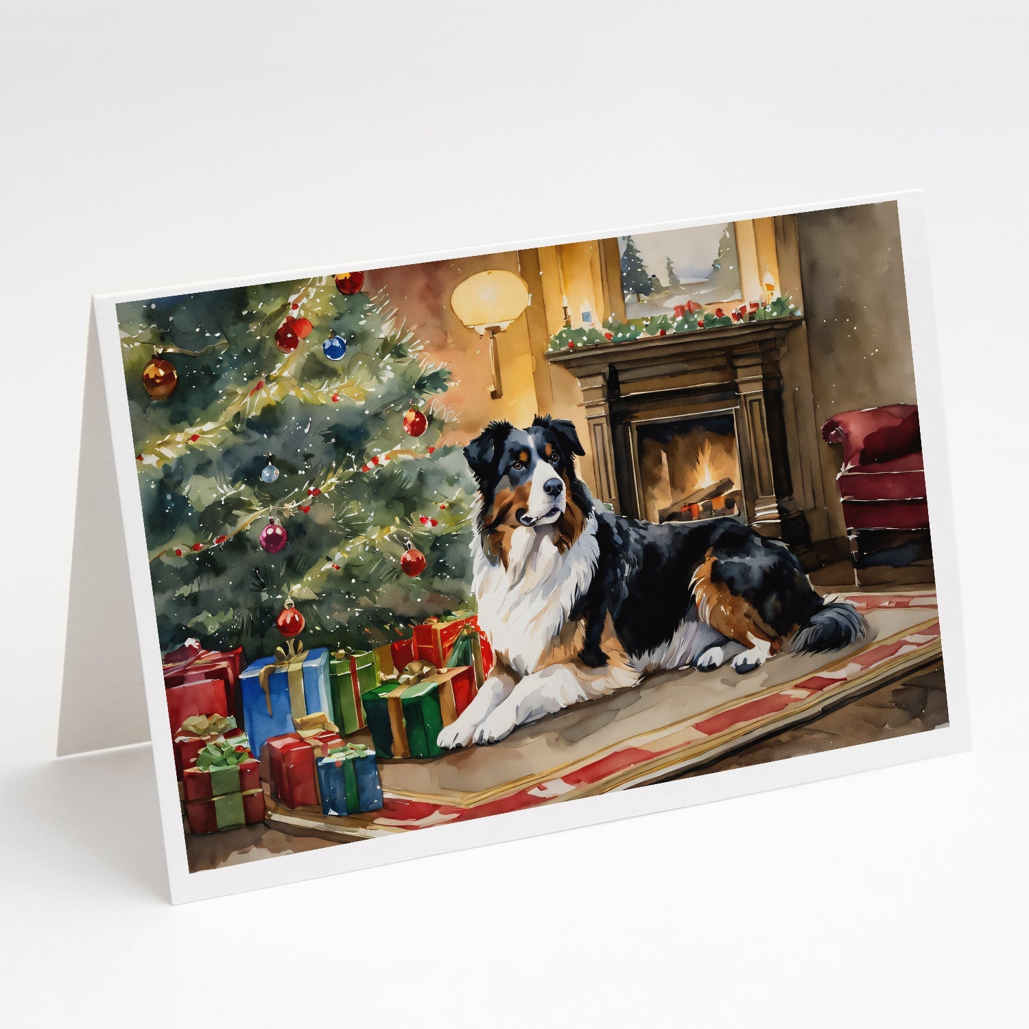 Australian Shepherd Cozy Christmas Greeting Cards Pack of 8 Blank Cards with Envelopes Whimsical A7 Size 5x7