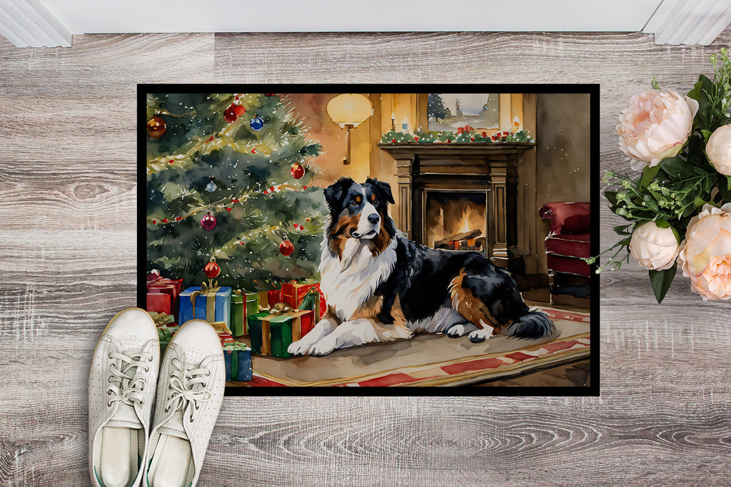 Australian Shepherd Cozy Christmas Doormat Indoor Outdoor 24H X 36W Front Door Mat Rugs for Entryway, Non Slip Washable Low Pile,
