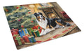 Australian Shepherd Cozy Christmas Cutting Board Tempered Glass Kitchen Cutting Surface, Heat Resistant Chopping, Non-Slip Feet, Food Prep & Serving