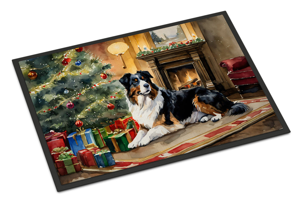 Australian Shepherd Cozy Christmas Doormat Indoor Outdoor 18H X 27W Front Door Mat Rugs for Entryway, Non Slip Washable