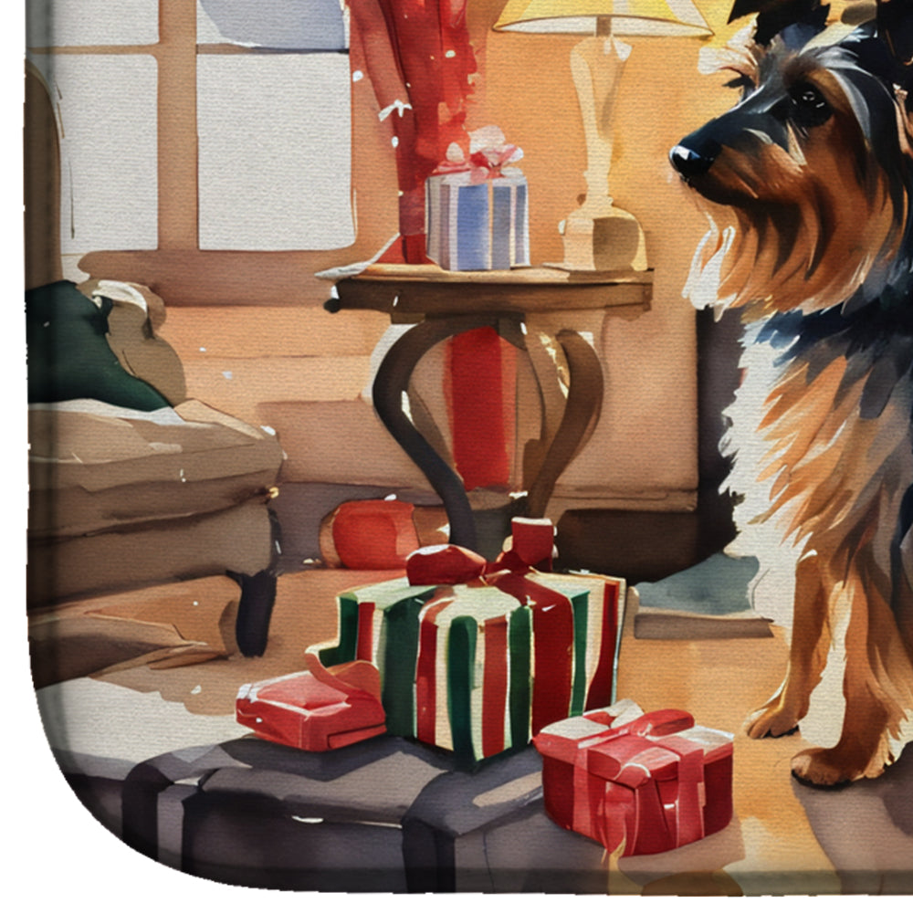Australian Terrier Cozy Christmas Dish Drying Mat Absorbent Dish Drying Mat Pad for Kitchen Counter Dish Drainer Mat for Countertop, 14 x 21", Multicolor