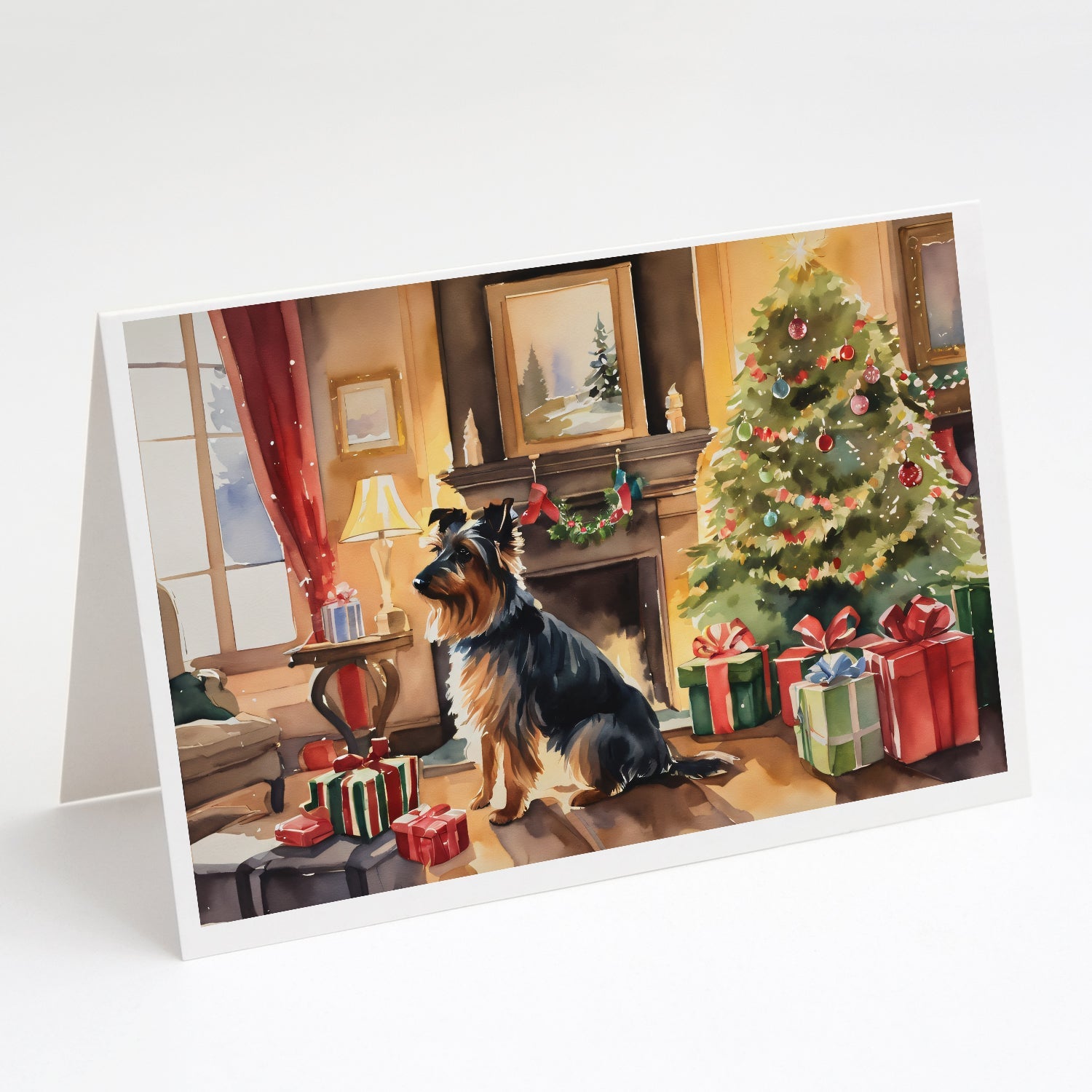 Australian Terrier Cozy Christmas Greeting Cards Pack of 8 Blank Cards with Envelopes Whimsical A7 Size 5x7