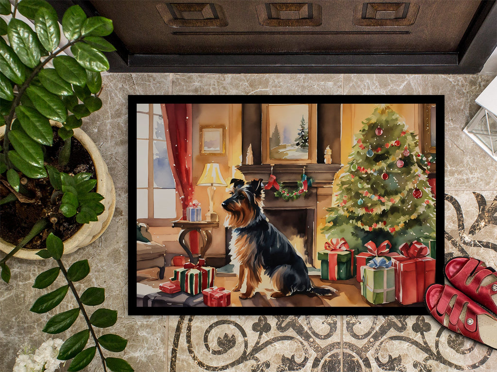 Australian Terrier Cozy Christmas Doormat Indoor Outdoor 18H X 27W Front Door Mat Rugs for Entryway, Non Slip Washable