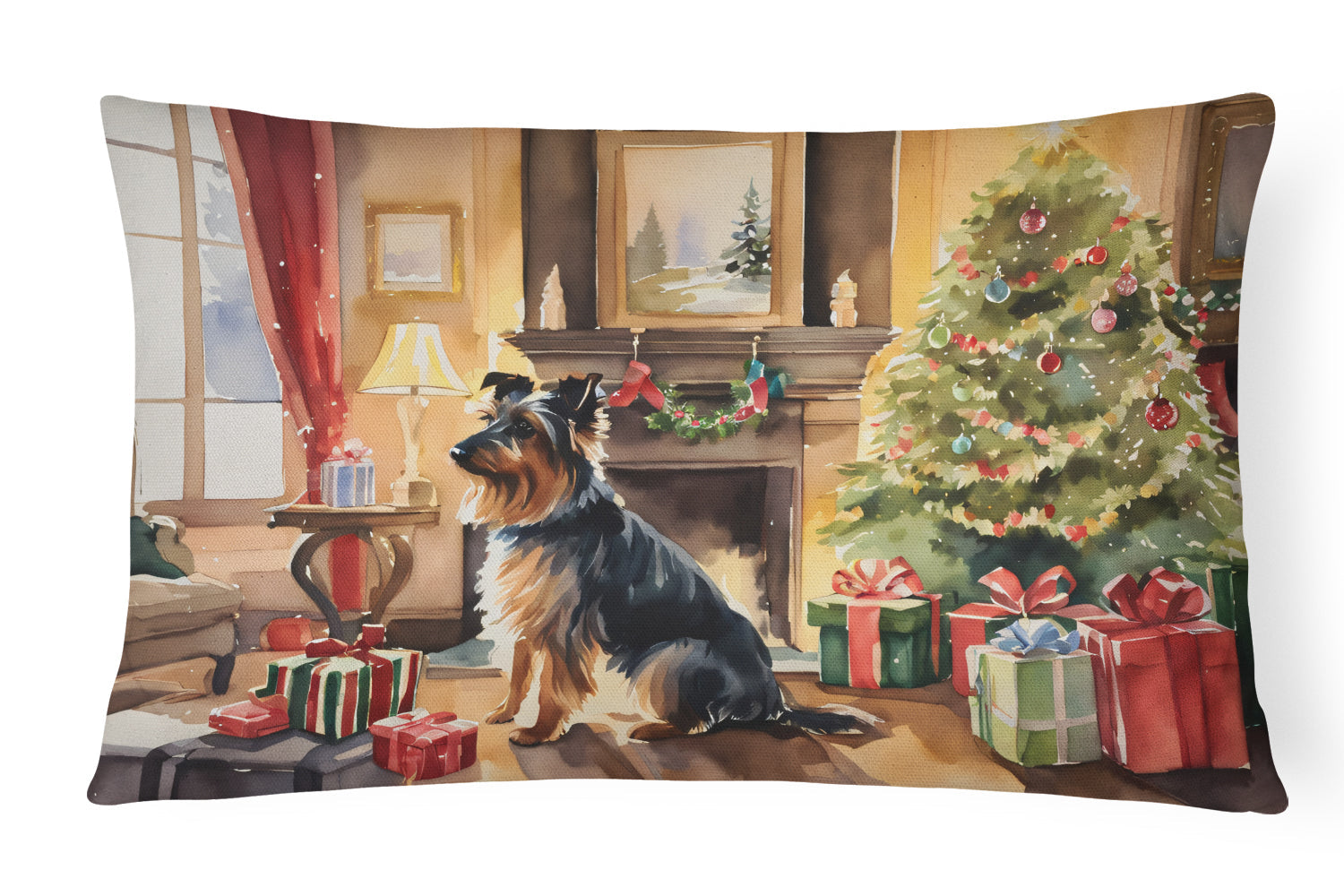 Australian Terrier Cozy Christmas Decorative Throw Pillow 12x16 Indoor Outdoor Accent Cushion, Fabric Cover with Insert for Sofa, Bed, Porch & Living Room