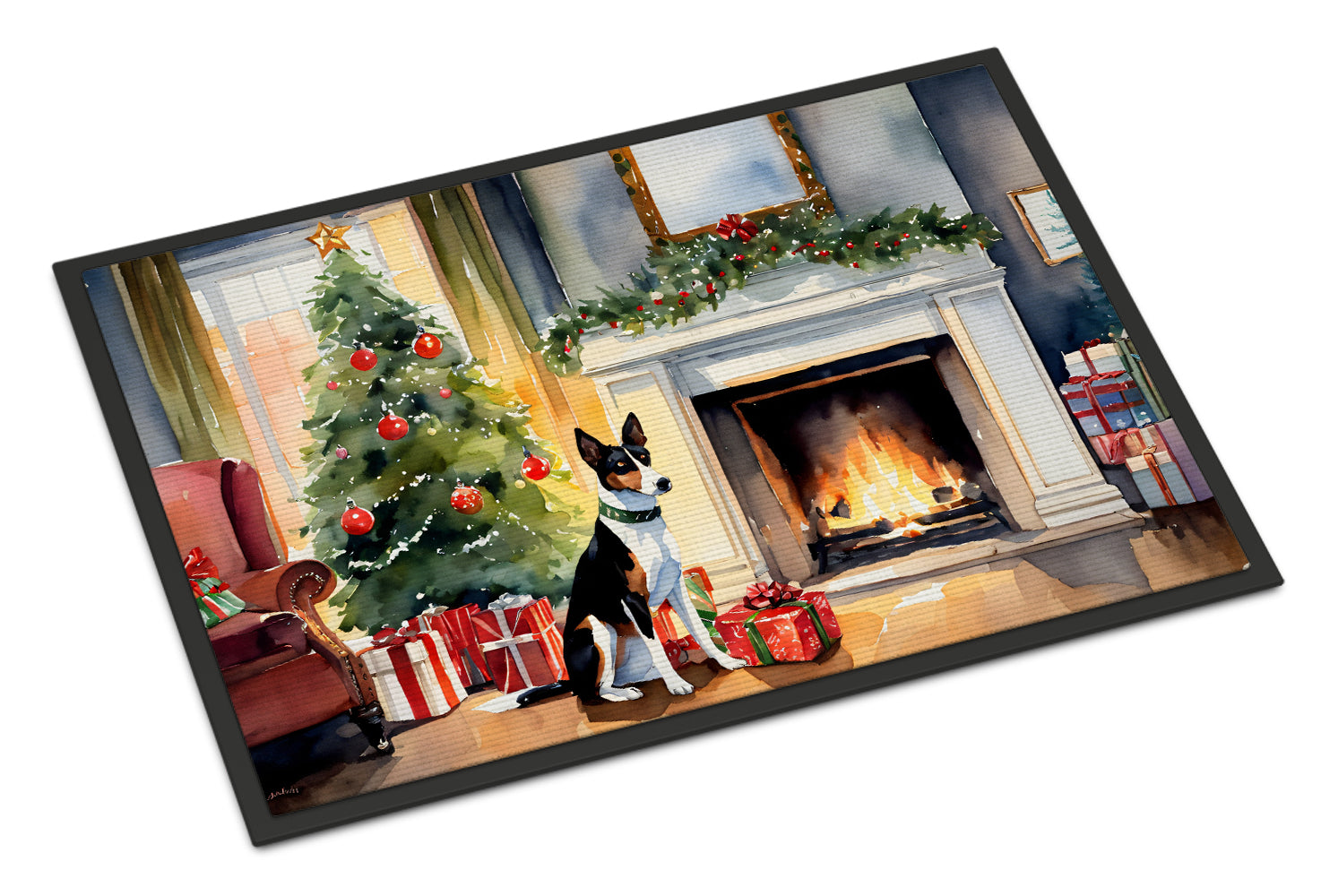 Basenji Cozy Christmas Doormat Indoor Outdoor 24H X 36W Front Door Mat Rugs for Entryway, Non Slip Washable Low Pile,