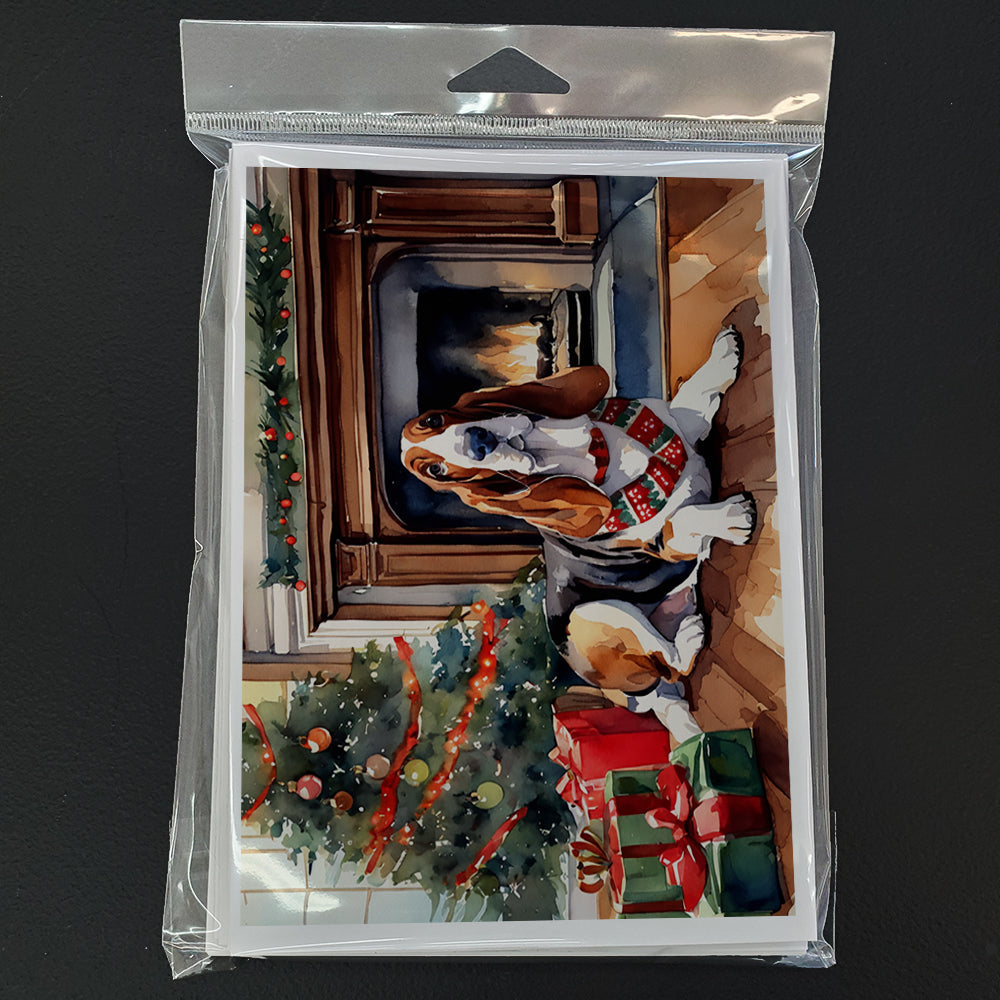 Basset Hound Cozy Christmas Greeting Cards Pack of 8 Blank Cards with Envelopes Whimsical A7 Size 5x7