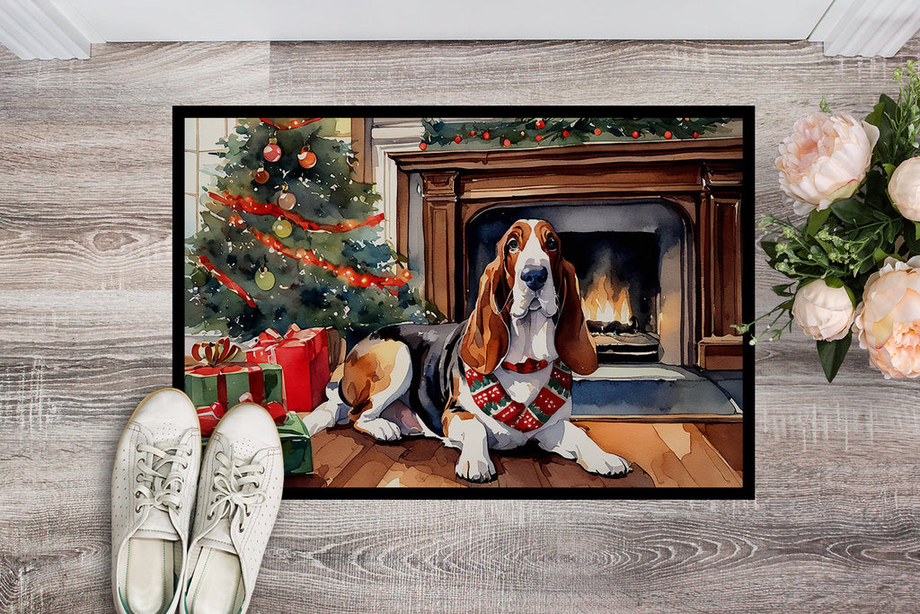 Basset Hound Cozy Christmas Doormat Indoor Outdoor 24H X 36W Front Door Mat Rugs for Entryway, Non Slip Washable Low Pile,