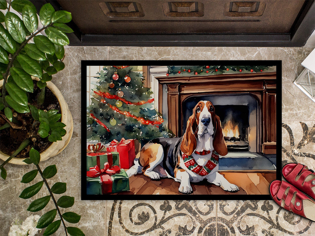 Basset Hound Cozy Christmas Doormat Indoor Outdoor 24H X 36W Front Door Mat Rugs for Entryway, Non Slip Washable Low Pile,