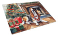 Basset Hound Cozy Christmas Cutting Board Tempered Glass Kitchen Cutting Surface, Heat Resistant Chopping, Non-Slip Feet, Food Prep & Serving