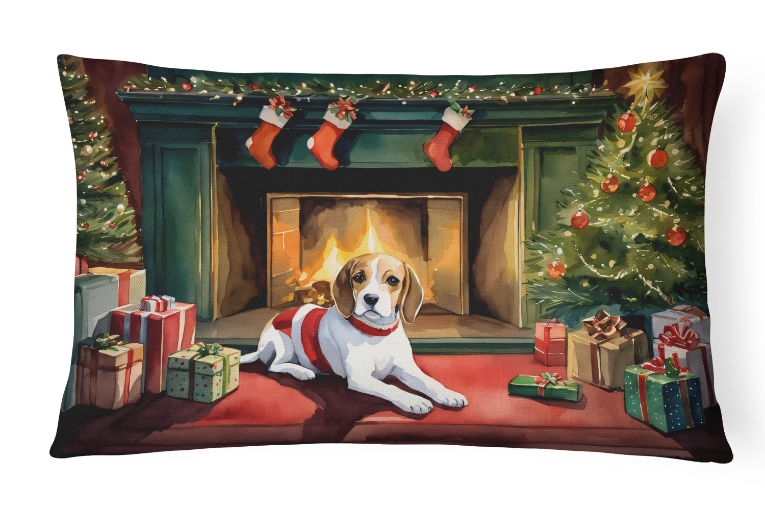 Beagle Cozy Christmas Decorative Throw Pillow 12x16 Indoor Outdoor Accent Cushion, Fabric Cover with Insert for Sofa, Bed, Porch & Living Room