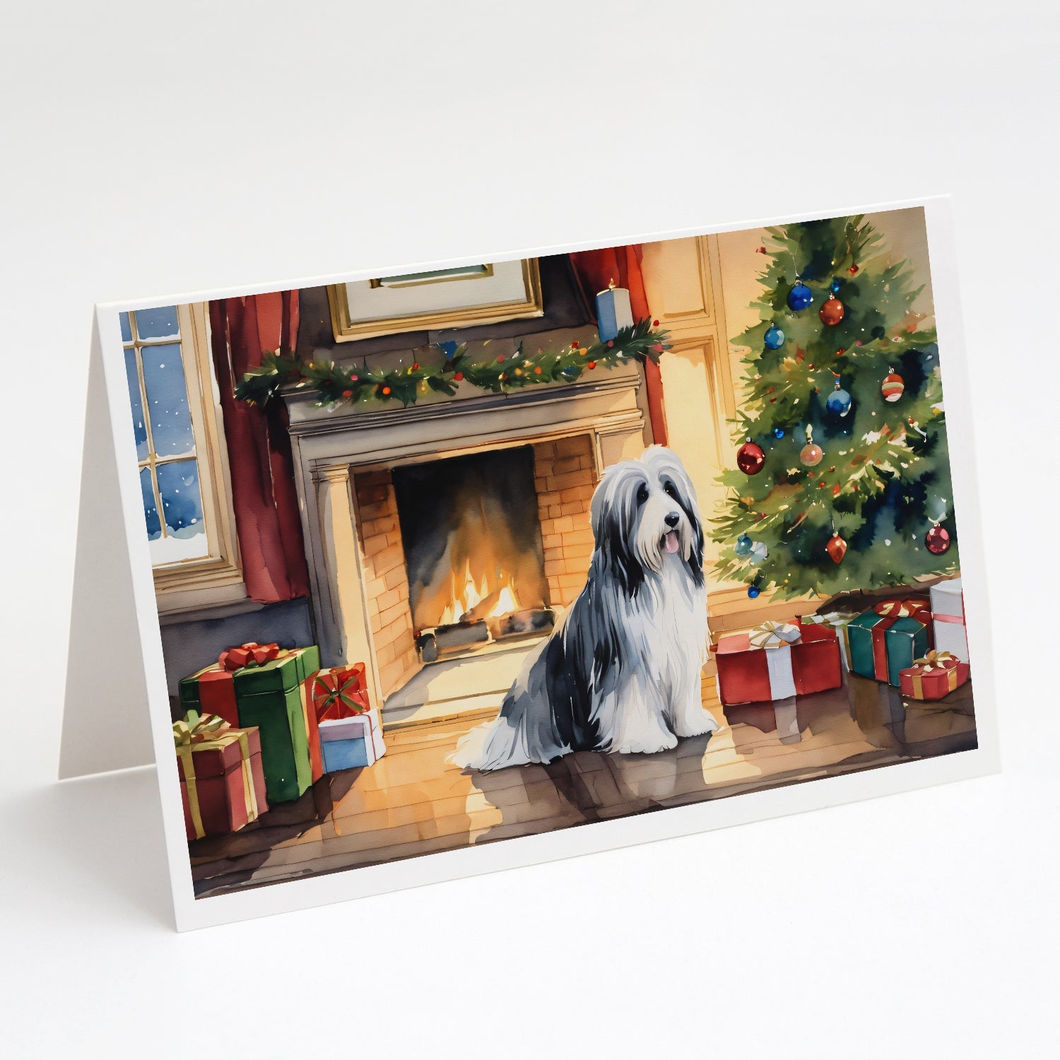 Bearded Collie Cozy Christmas Greeting Cards Pack of 8 Blank Cards with Envelopes Whimsical A7 Size 5x7