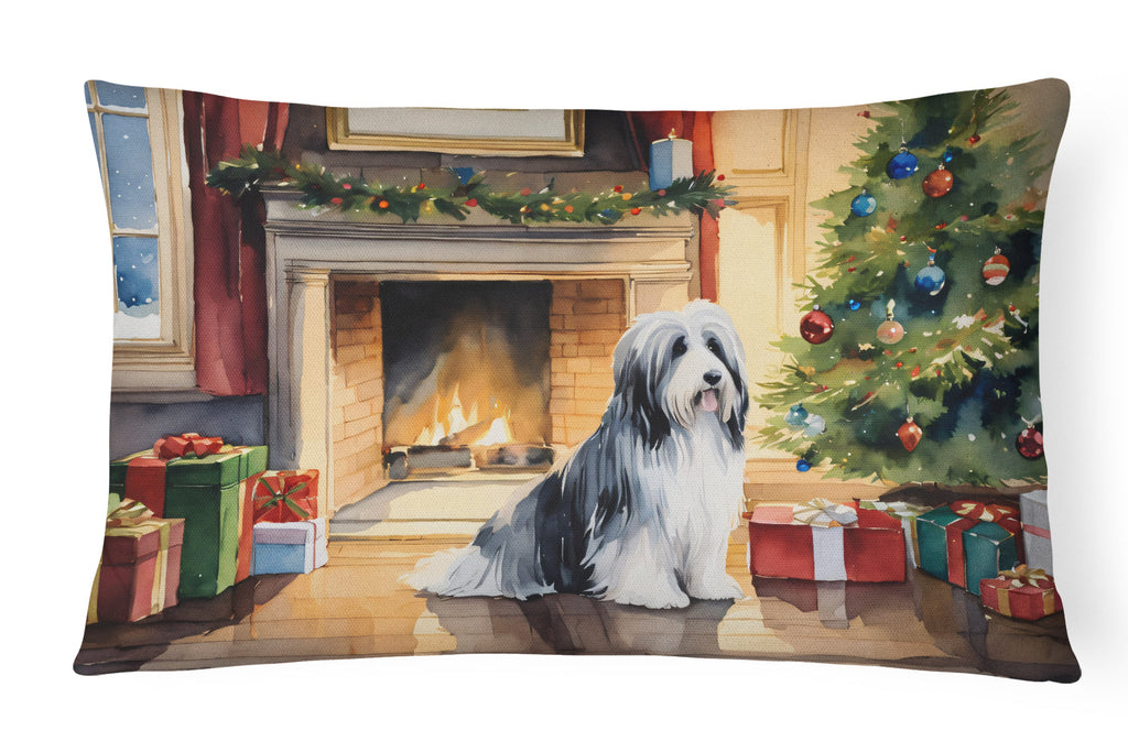 Bearded Collie Cozy Christmas Decorative Throw Pillow 12x16 Indoor Outdoor Accent Cushion, Fabric Cover with Insert for Sofa, Bed, Porch & Living Room
