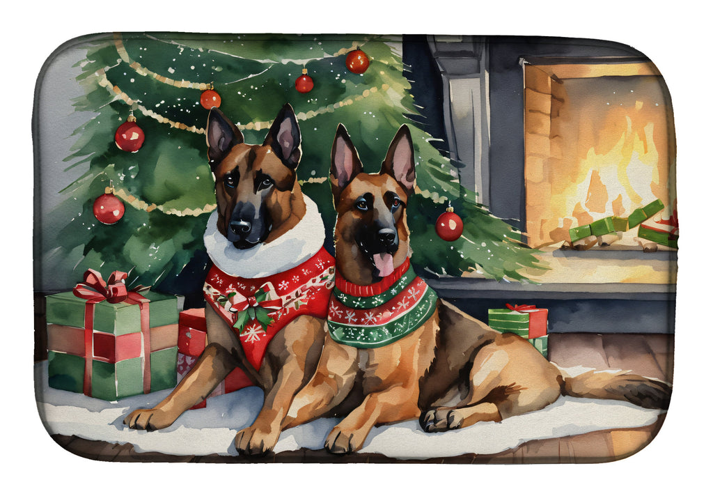 Belgian Malinois Cozy Christmas Dish Drying Mat Absorbent Dish Drying Mat Pad for Kitchen Counter Dish Drainer Mat for Countertop, 14 x 21", Multicolor