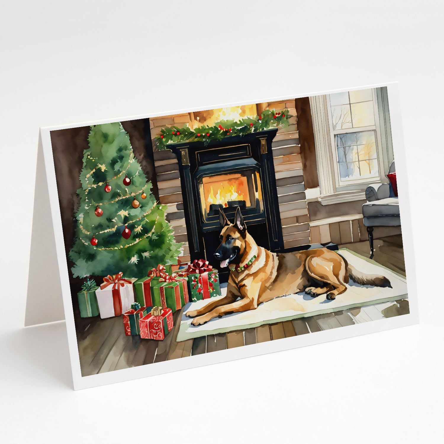 Belgian Malinois Cozy Christmas Greeting Cards Pack of 8 Blank Cards with Envelopes Whimsical A7 Size 5x7