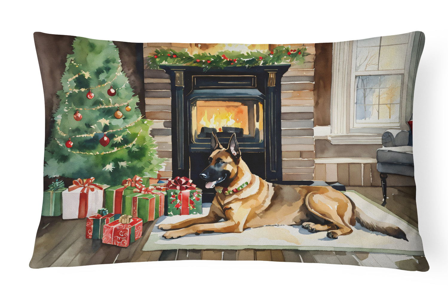 Belgian Malinois Cozy Christmas Decorative Throw Pillow 12x16 Indoor Outdoor Accent Cushion, Fabric Cover with Insert for Sofa, Bed, Porch & Living Room